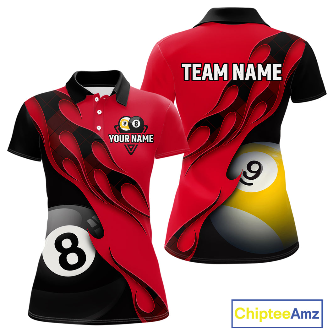 Black And Red Billiard 8 Ball & 9 Ball Pool Shirt For Women Custom Billiard Team Jersey Uniform TDM5162