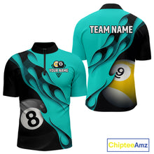 Load image into Gallery viewer, Black And Turquoise Billiard 8 Ball &amp; 9 Ball Pool Shirt For Men Custom Billiard Team Jersey TDM5164