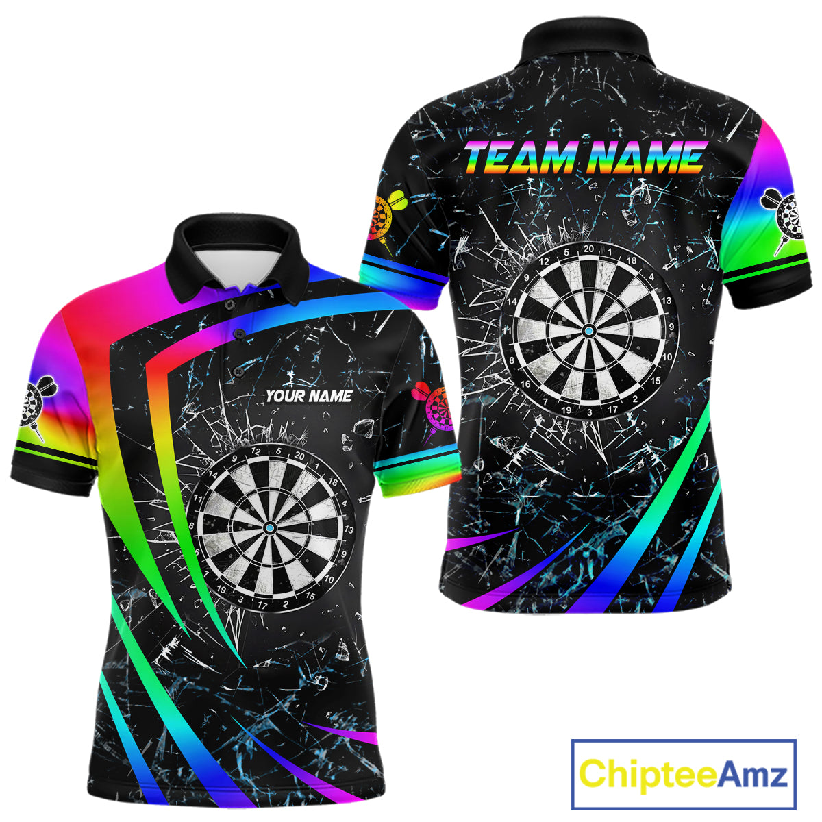 Funny Rainbow Colorful Glass Break Darts Shirt For Men Custom Darts Jersey Team Polo & 1/4 Zip TDM5414