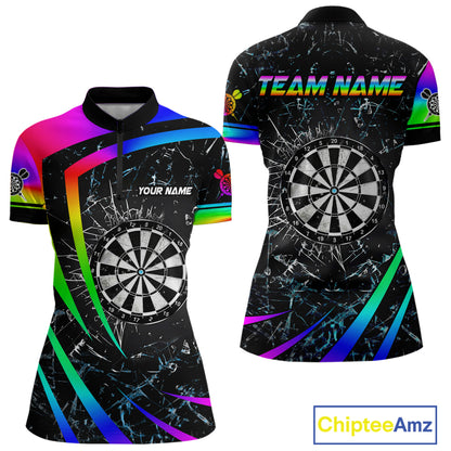 Funny Rainbow Colorful Glass Break Darts Shirt For Women Custom Darts Jersey Team Polo & 1/4 Zip TDM5414