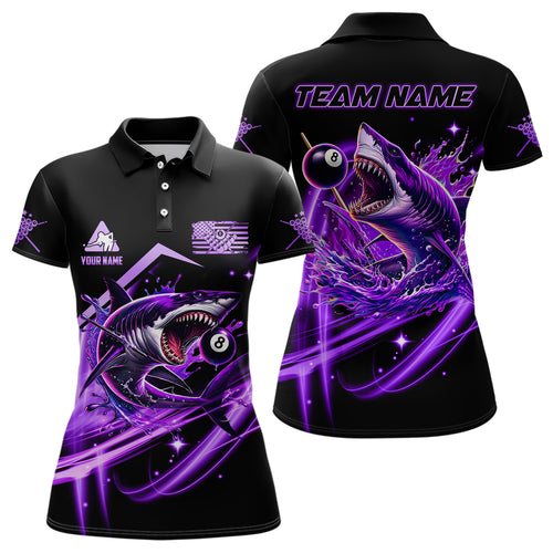 Purple 8 Ball Pool Billiard Shark Polo & Quarter Zip For Women Custom Team League Billiard Jerseys TDM3407