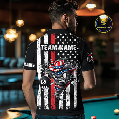 Funny Tornado US Flag 8 Ball Billiard Shirt For Men Custom Pool Team Jersey Polo & Quarter Zip TDM6049