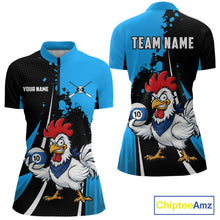 Load image into Gallery viewer, Black And Blue Funny Chicken 10 Ball Billiard Shirt For Women Custom Pool Team Jersey Polo &amp; 1/4 Zip TDM6302