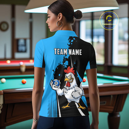 Blue Funny 10 Ball Pool Chicken Billiard Shirt For Women, Billiard Team Jersey Polo & 1/4 Zip TDM6303