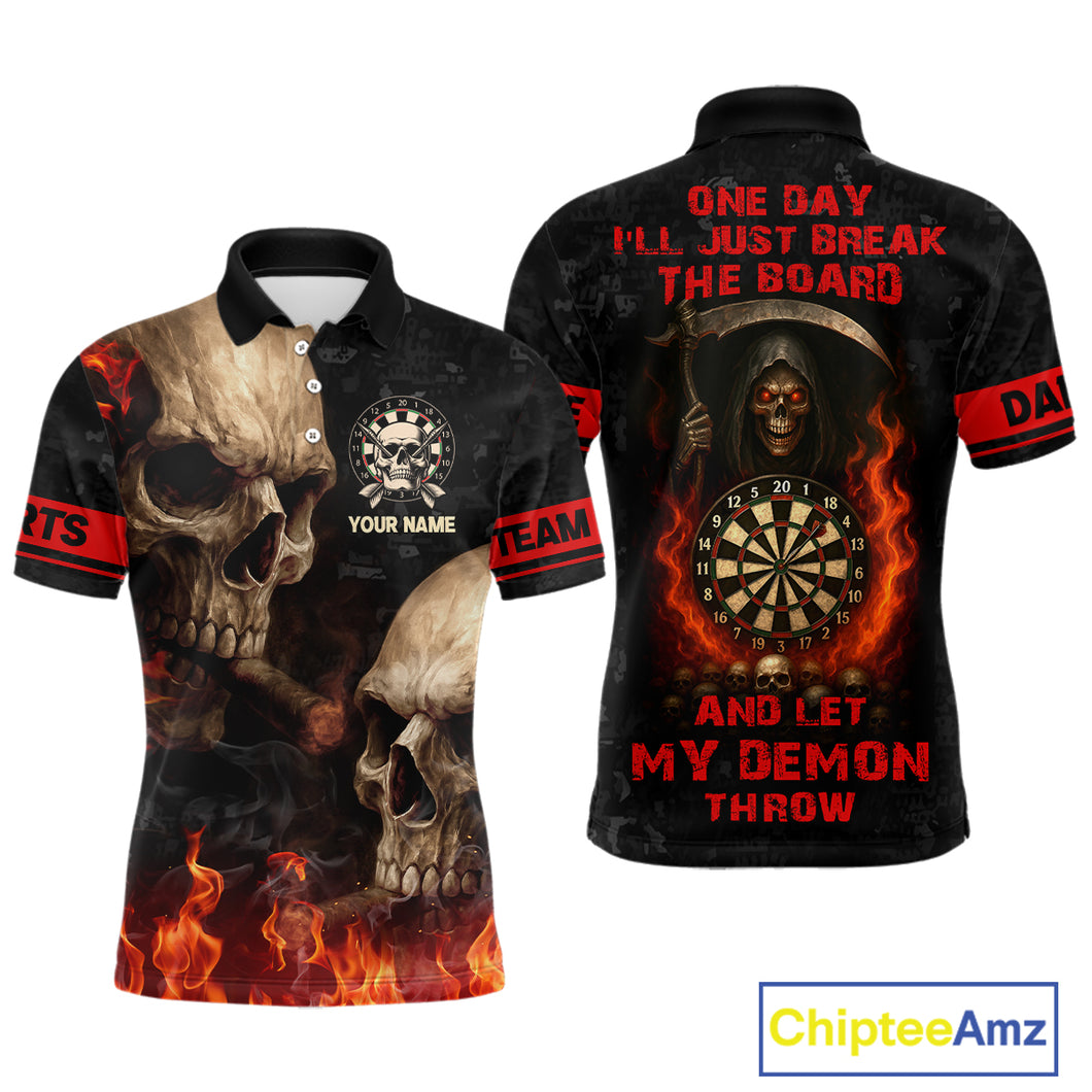 Let My Demon Throw Funny Dart Shirt For Men Custom Flame Skull Darts Team Jersey Polo & 1/4 Zip TDM4166