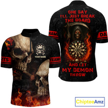 Load image into Gallery viewer, Let My Demon Throw Funny Dart Shirt For Men Custom Flame Skull Darts Team Jersey Polo &amp; 1/4 Zip TDM4166