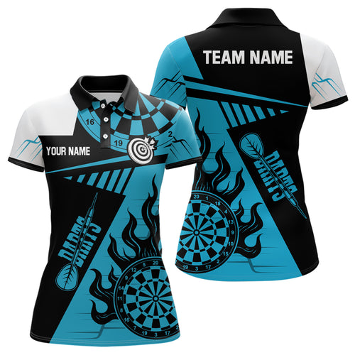 Customized Blue And Black Darts Polo & Quarter-Zip Shirts For Women, Best Darts Team Jerseys Apparel TDM1991