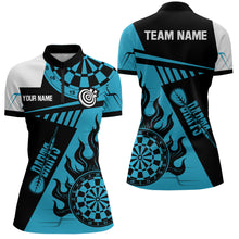 Load image into Gallery viewer, Customized Blue And Black Darts Polo &amp; Quarter-Zip Shirts For Women, Best Darts Team Jerseys Apparel TDM1991