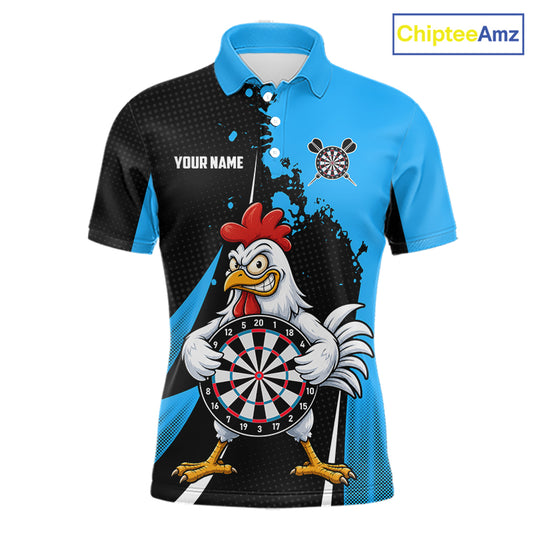 Blue Funny Chicken Darts Shirts For Men Custom Rooster Darts Team Jersey Polo & Quarter Zip TDM7199