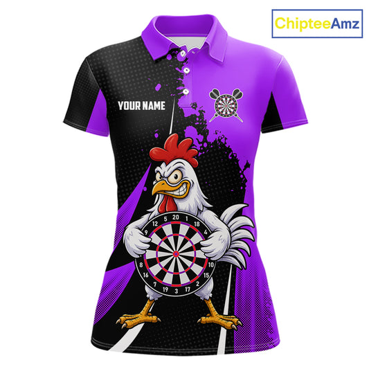 Purple Funny Chicken Darts Shirts For Women Custom Rooster Darts Team Jersey Polo & Quarter Zip TDM7200