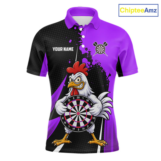 Purple Funny Chicken Darts Shirts For Men Custom Rooster Darts Team Jersey Polo & Quarter Zip TDM7200