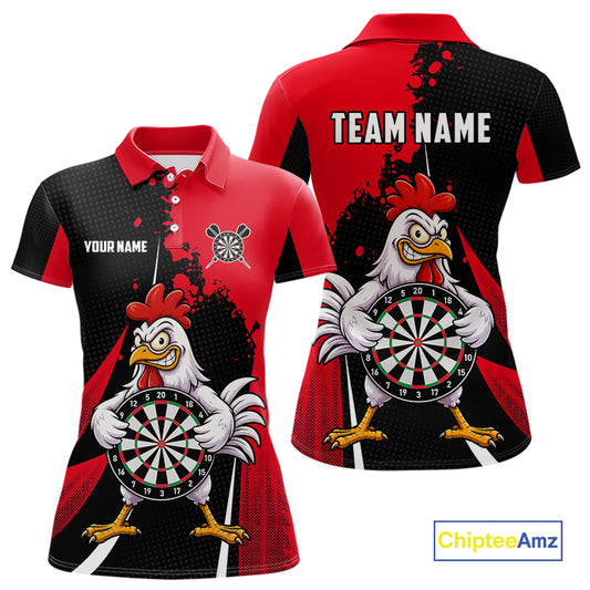 Red Funny Chicken Darts Shirts For Women Custom Rooster Darts Team Jersey Polo & Quarter Zip TDM7201