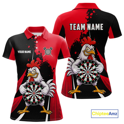Red Funny Chicken Darts Shirts For Women Custom Rooster Darts Team Jersey Polo & Quarter Zip TDM7201