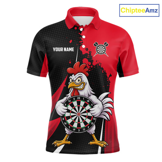Red Funny Chicken Darts Shirts For Men Custom Rooster Darts Team Jersey Polo & Quarter Zip TDM7201