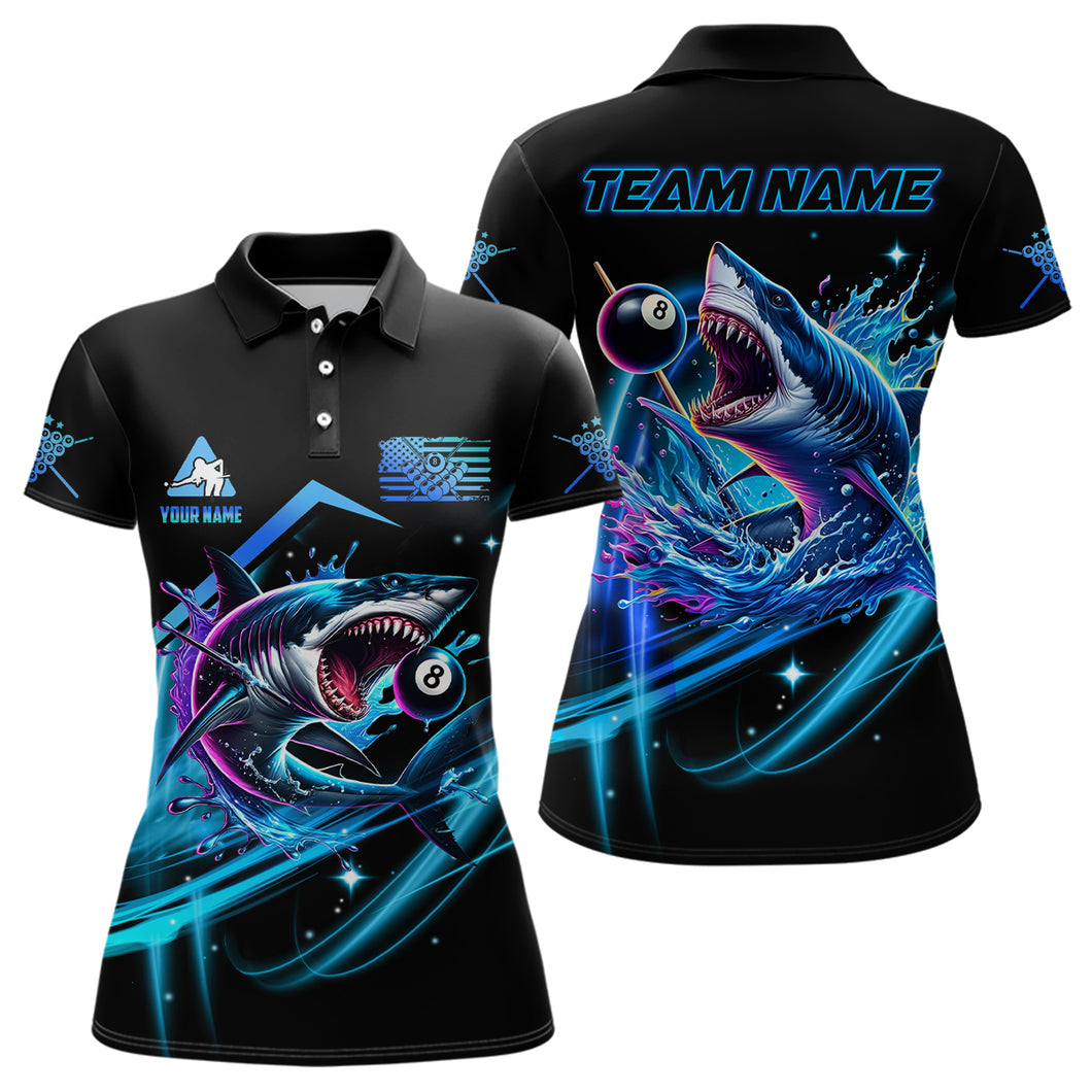 Blue 8 Ball Pool Billiard Shark Polo & Quarter Zip For Women Custom Team League Billiard Jerseys TDM2715