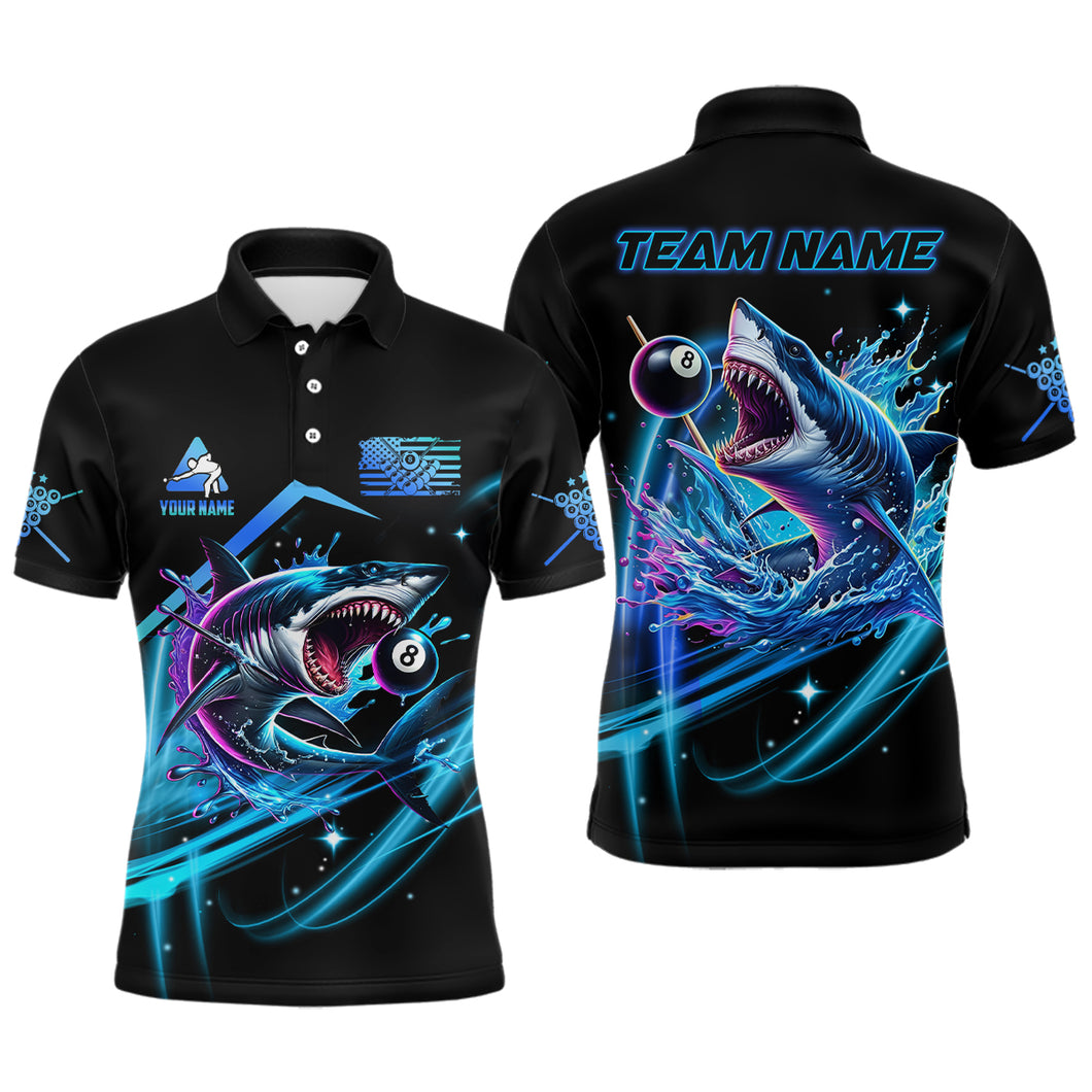 Blue 8 Ball Pool Billiard Shark Polo & Quarter Zip For Men Custom Team League Billiard Jerseys TDM2715