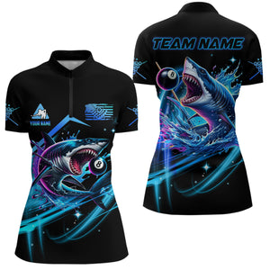 Blue 8 Ball Pool Billiard Shark Polo & Quarter Zip For Women Custom Team League Billiard Jerseys TDM2715