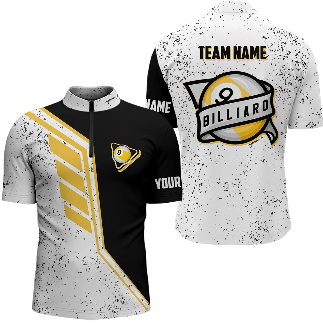 9 Ball Pool Grunge Style Custom Billiard Men Quarter-Zip Shirts, 9 Ball Billiards Jerseys TDM0716