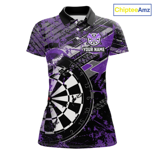 Personalized Purple Splatter Grunge Darts Shirt For Women Custom Darts Jersey Team Polo & 1/4 Zip TDM6486