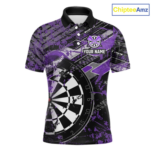 Personalized Purple Splatter Grunge Darts Shirt For Men Custom Darts Jersey Team Polo & 1/4 Zip TDM6486