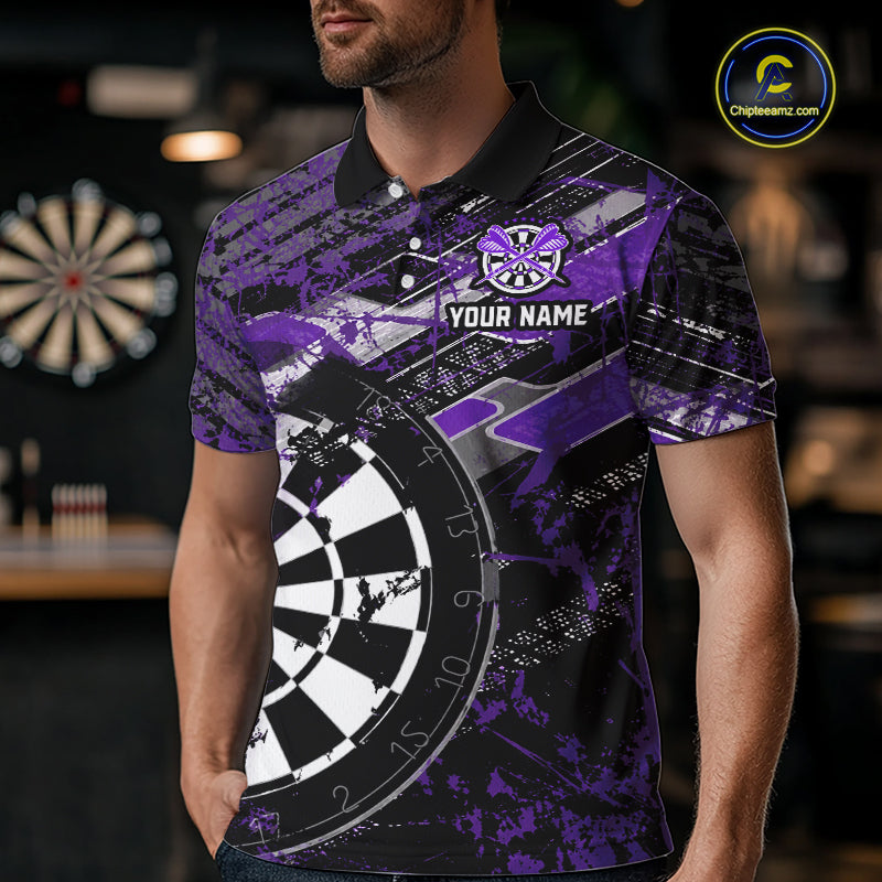 Personalized Purple Splatter Grunge Darts Shirt For Men Custom Darts Jersey Team Polo & 1/4 Zip TDM6486