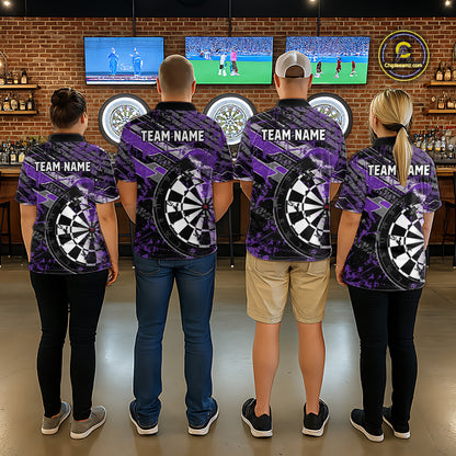 Personalized Purple Splatter Grunge Darts Shirt For Men Custom Darts Jersey Team Polo & 1/4 Zip TDM6486