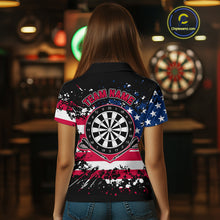 Load image into Gallery viewer, Personalized American Flag Darts Shirt For Women Custom Grunge Paint Splash Patriotic Dart Jersey TDM4171