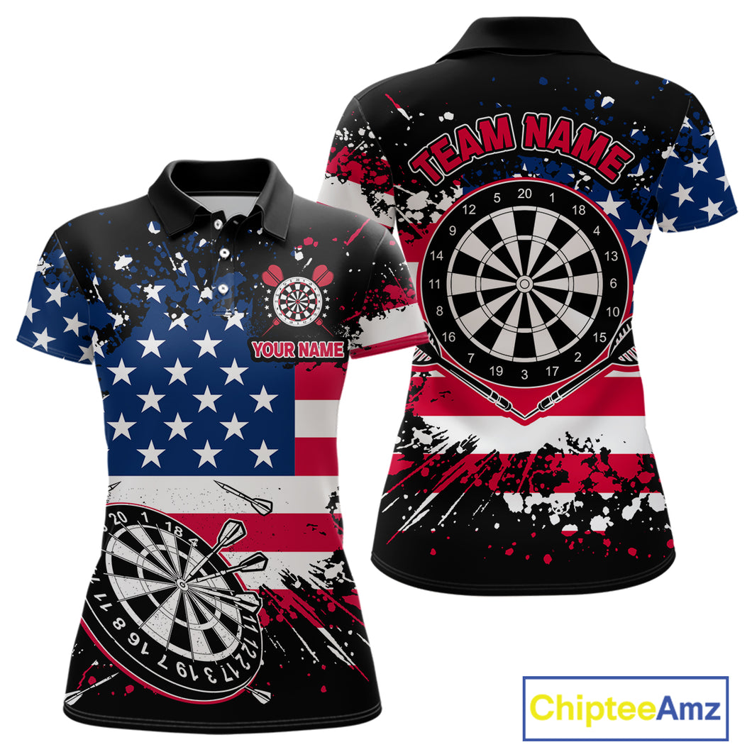 Personalized American Flag Darts Shirt For Women Custom Grunge Paint Splash Patriotic Dart Jersey TDM4171