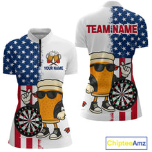 Load image into Gallery viewer, Funny Beer American Flag Dart Shirts For Women Custom Patriotic Darts Team Jerseys Polo &amp; 1/4 Zip TDM4177