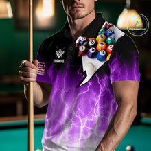 Load image into Gallery viewer, Purple Billiard Jersey For Men Custom Thunder Lightning 3D Pool Balls Team Jersey Polo &amp; 1/4 Zip TDM4563
