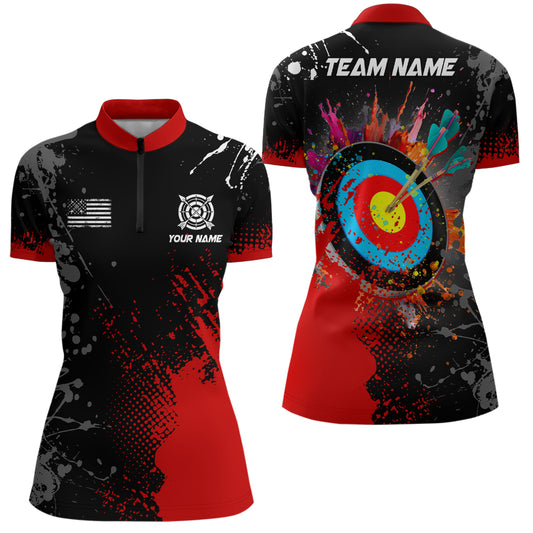 Personalized Paint Red 3D Target Archery Women Quarter-Zip Shirts, Archery Jerseys Attires TDM1101