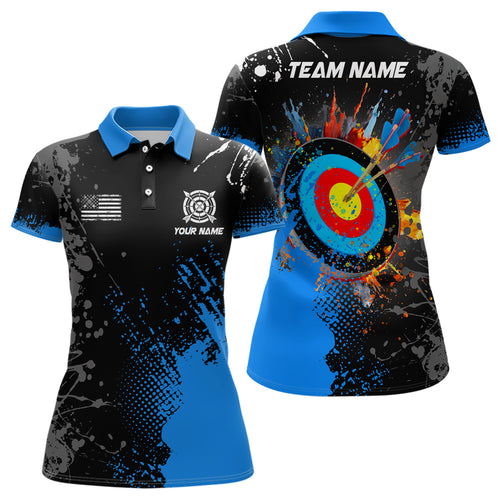 Personalized Paint Blue 3D Target Archery Polo Shirts For Women Custom Name Archery Jerseys Attire TDM1102