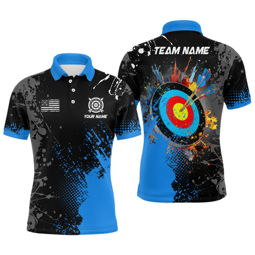 Personalized Paint Blue 3D Target Archery Polo Shirts For Men Custom Name Archery Jerseys Attire TDM1102
