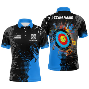 Personalized Paint Blue 3D Target Archery Polo Shirts For Men Custom Name Archery Jerseys Attire TDM1102
