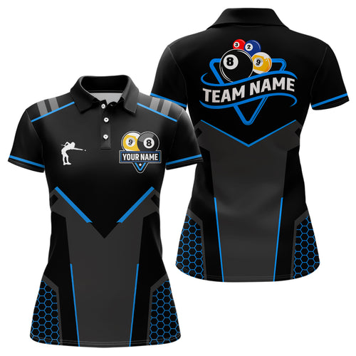 Personalized 8 Ball & 9 Ball Pool Billiard Polo, 1/4 Zip For Women Custom Team Billiard Jerseys |Blue TDM3547