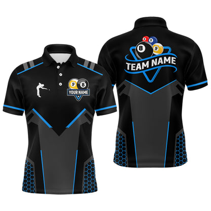 Personalized 8 Ball & 9 Ball Pool Billiard Polo, 1/4 Zip For Men Custom Team Billiard Jerseys |Blue TDM3547