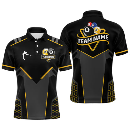 Personalized 8 Ball & 9 Ball Pool Billiard Polo, 1/4 Zip For Men Custom Team Billiard Jersey|Yellow TDM3547