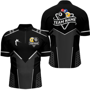 Personalized 8 Ball & 9 Ball Pool Billiard Polo, 1/4 Zip For Men Custom Team Billiard Jersey |White TDM3547