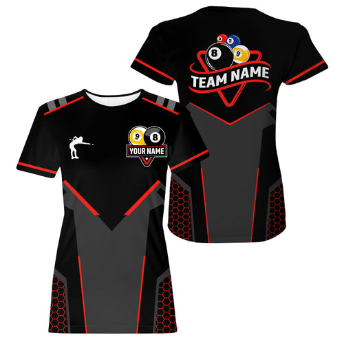 Personalized 8 Ball & 9 Ball Pool Billiard T Shirt For Women Custom Billiard Team Jerseys |Red TDM3547