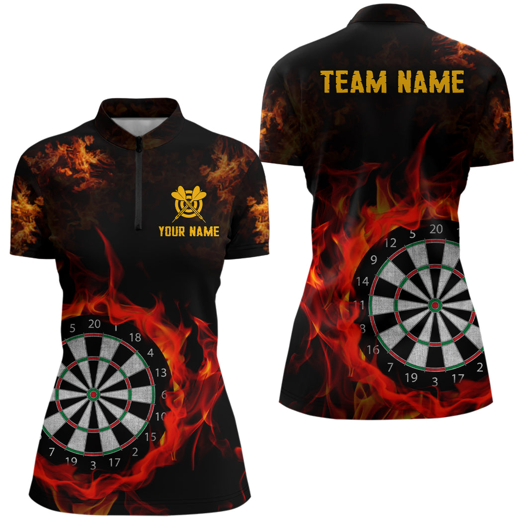 Fire Flame Dartboard Women Dart Quarter-Zip Shirt Custom Darts Shirts For Team Dart Jerseys TDM1226