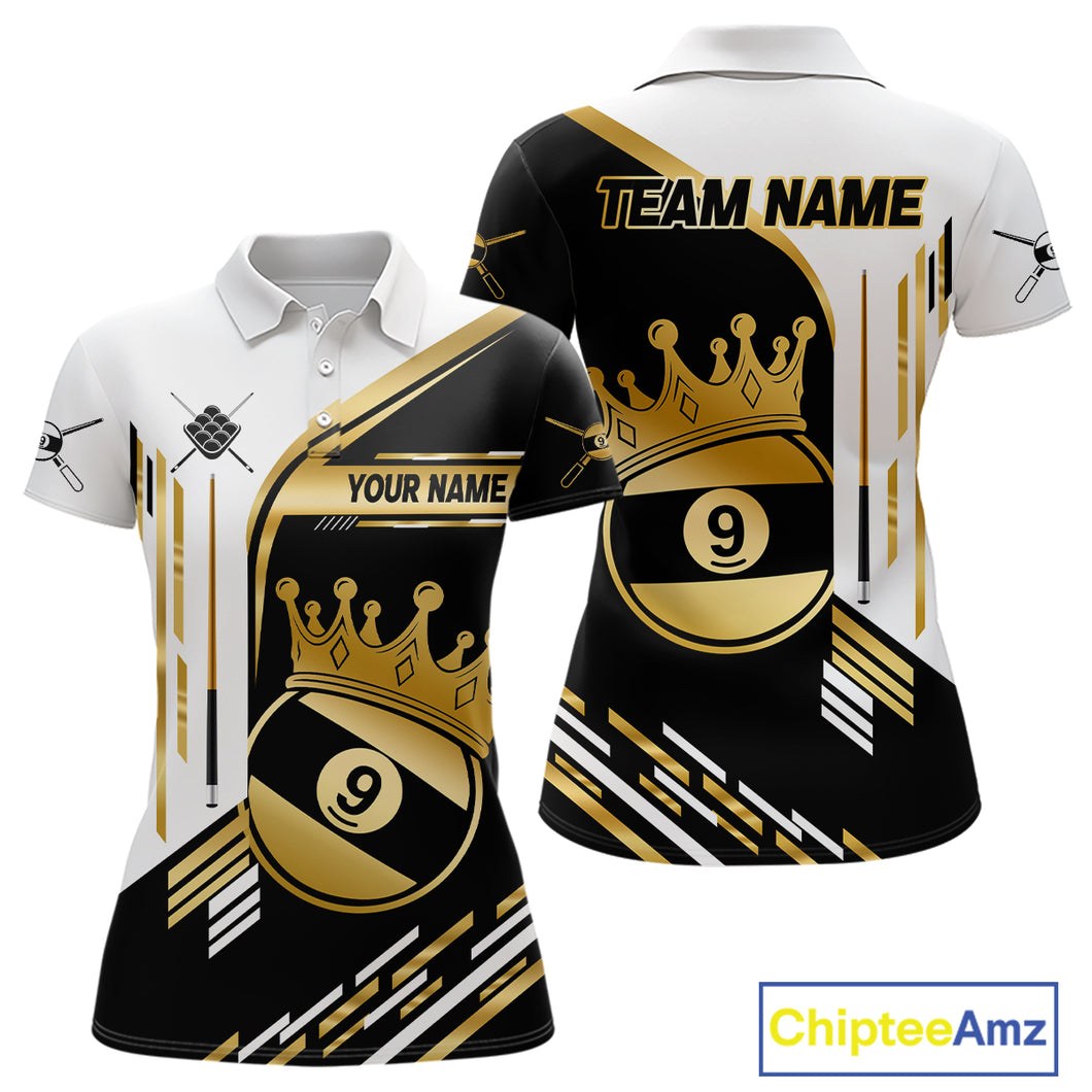 Personalized Golden 9 Ball Pool Crown Billiard Shirt For Women Custom Billiard Team Jerseys Uniform TDM4183