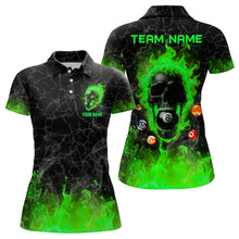Load image into Gallery viewer, Billiards 8 Ball Flame Skull Fire Custom Pool Shirts For Women, Unique League Billiard Jerseys |Green TDM2010