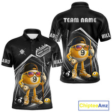 Load image into Gallery viewer, Funny silver 9 ball pool billiard team jersey polo shirt for men featuring a humorous 9 ball design, premium custom pool team apparel and billiard league jersey for tournaments, league play and everyday competition.