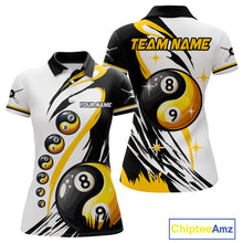 Load image into Gallery viewer, Personalized Yin-Yang Billiard Shirt For Women Custom 8 &amp; 9 Ball Funny Pool Team Jersey |Yellow TDM4572