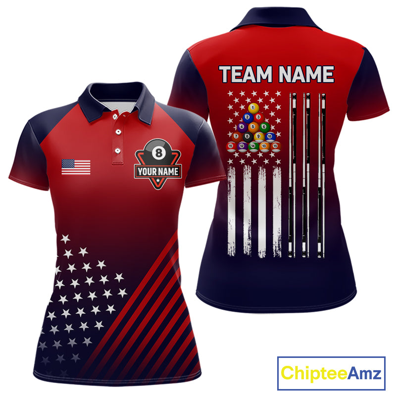 American Flag 8 Ball Pool Billiard Jersey For Women Custom Patriotic Billiard League Team Shirts TDM7224