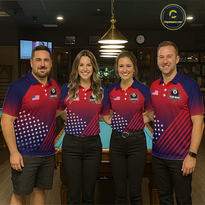 American Flag 8 Ball Pool Billiard Jersey For Men Custom Patriotic Billiard League Team Shirts TDM7224