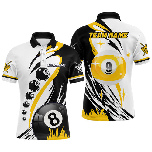 Personalized Billiard 8 Ball & 9 Ball Men Polo Shirts, Custom Team Name Billiard Attire Jerseys TDM1229