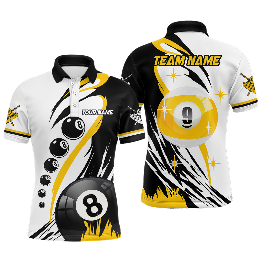 Personalized Billiard 8 Ball & 9 Ball Men Polo Shirts, Custom Team Name Billiard Attire Jerseys TDM1229