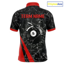 Load image into Gallery viewer, Black And Red Glass Break 8 Ball Billiard Shirt For Men Custom Pool Team Jersey Polo &amp; 1/4 Zip TDM6324