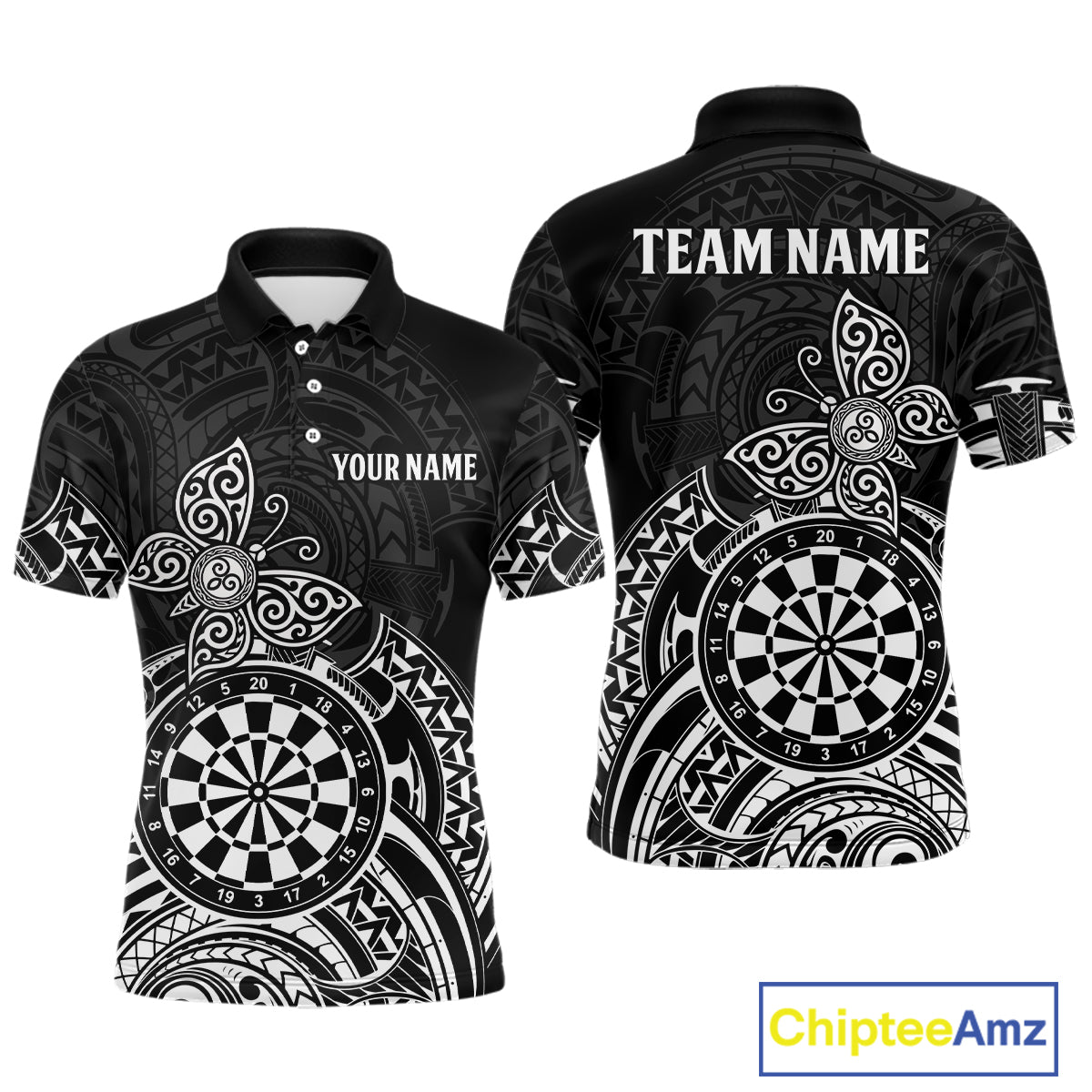 Custom White Black Tribal Dartboard Butterfly Darts Shirts For Men, Darts Team Jerseys Outfit TDM3988